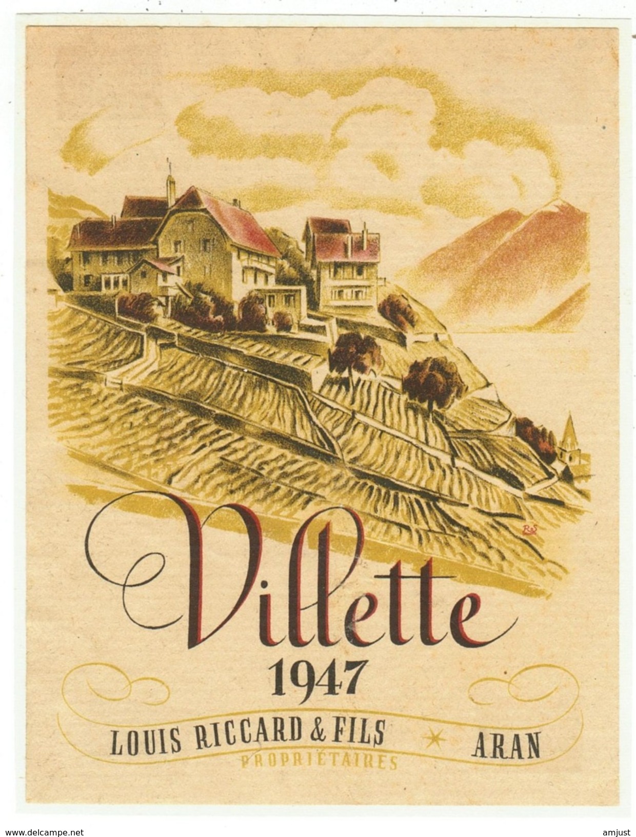 Rare // Etiquette // Villette 1947, Louis Riccard & Fils, Aran, Vaud // Suisse - Autres & Non Classés