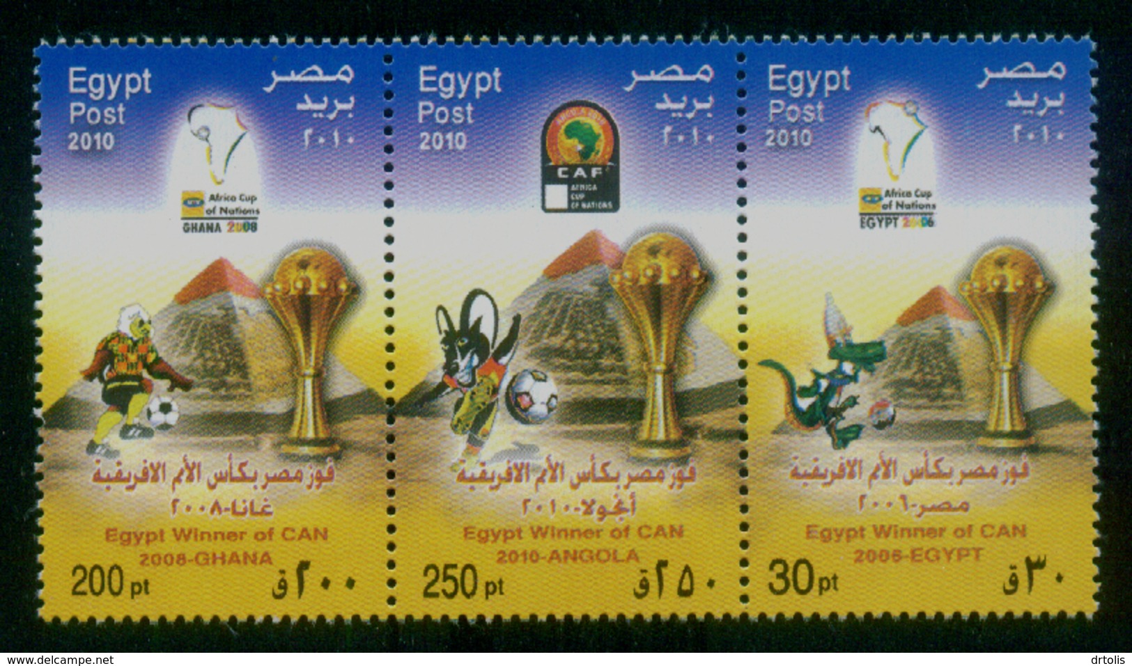 EGYPT / 2010 / SPORT / FOOTBALL / CAN / EGYPT2006-GHANA2008-ANGOLA2010 / 3 MNH VF STAMPS . - Ongebruikt