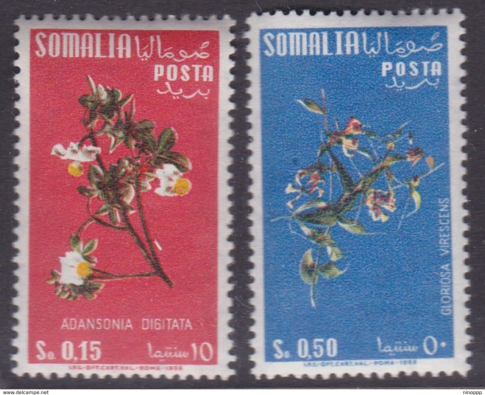 Somalia Scott 218 And 220 1958 Flowers 15c And 50c, Mint Never Hinged - Somalie (AFIS)