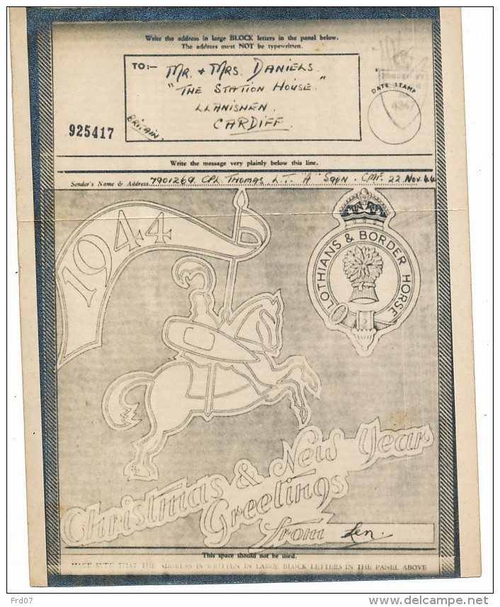 Air Graphe 22.11.1944 -  Noël 1944 - Chevalier - (first) Lothians &amp; Border Horse - Italy Gothic Line - Caballos