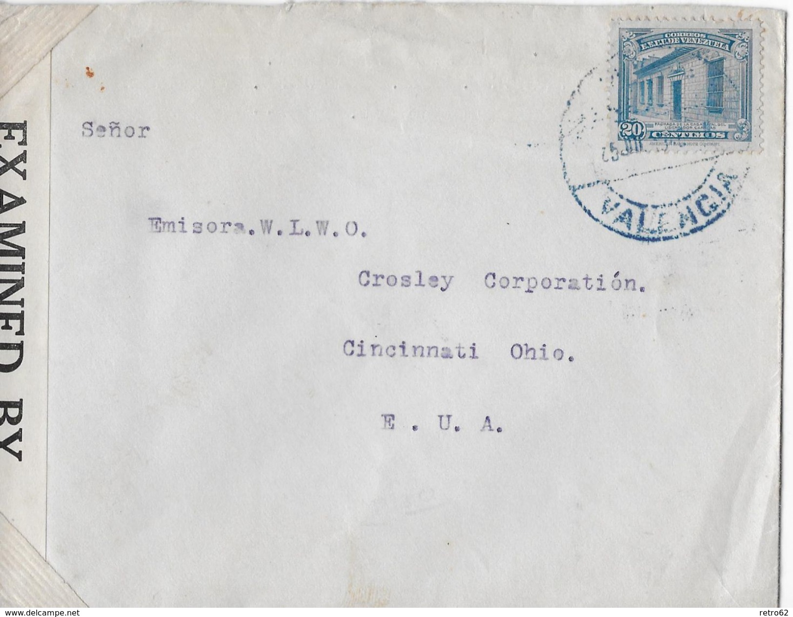 VENEZUELA &rarr; Censur Letter From Valencia Venezuela  To Cincinnati Ca. 1940 - Venezuela