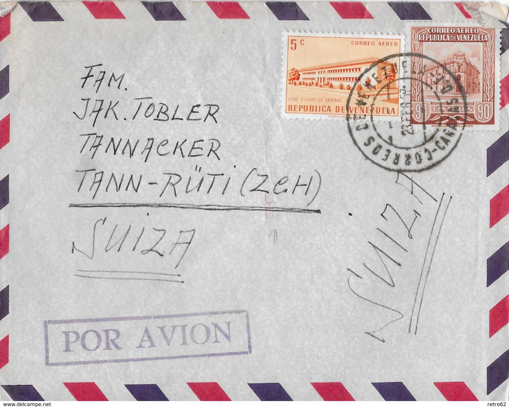 REPUBLICA DE VENEZUELA &rarr; Letter From Venezuela To Suiza 1957  &#x25BA;POR AVION&#x25C4; - Venezuela