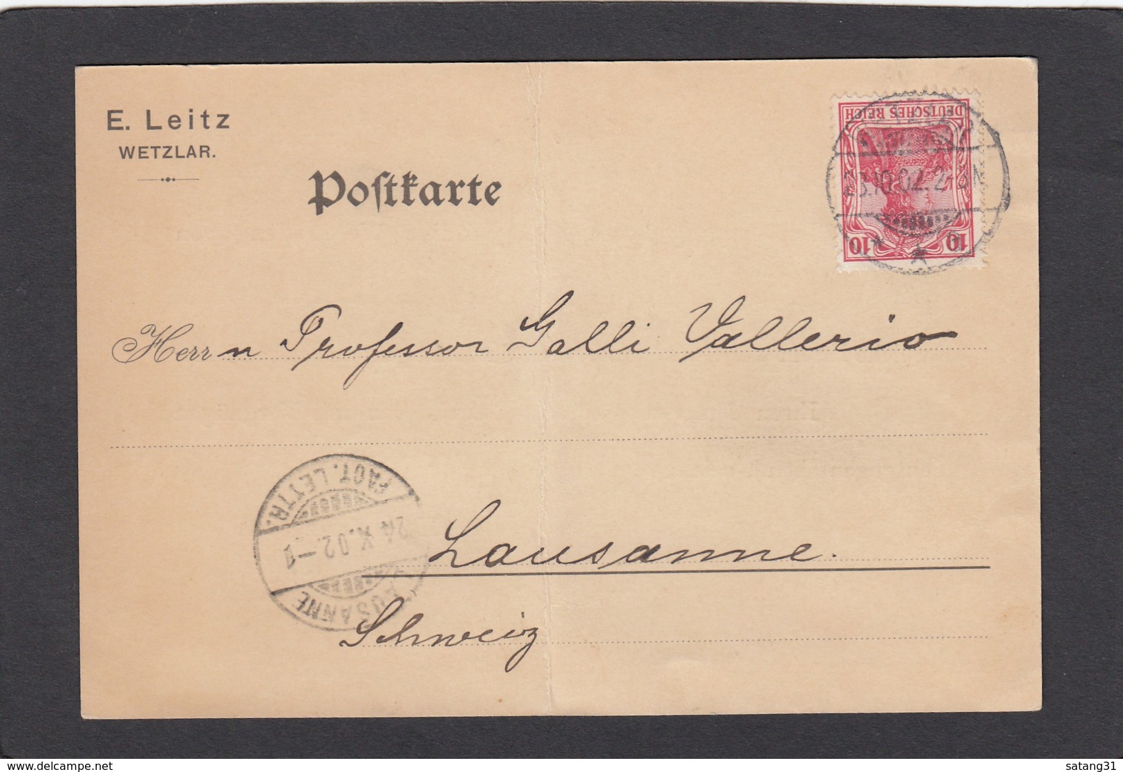 E.LEITZ,WETZLAR. POSTKARTE NACH LAUSANNE,1902. - Briefe U. Dokumente