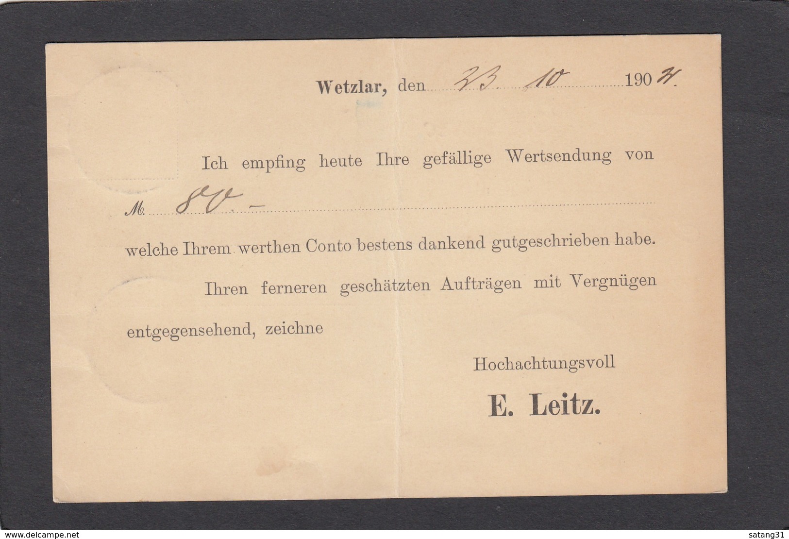 E.LEITZ,WETZLAR. POSTKARTE NACH LAUSANNE,1902. - Briefe U. Dokumente