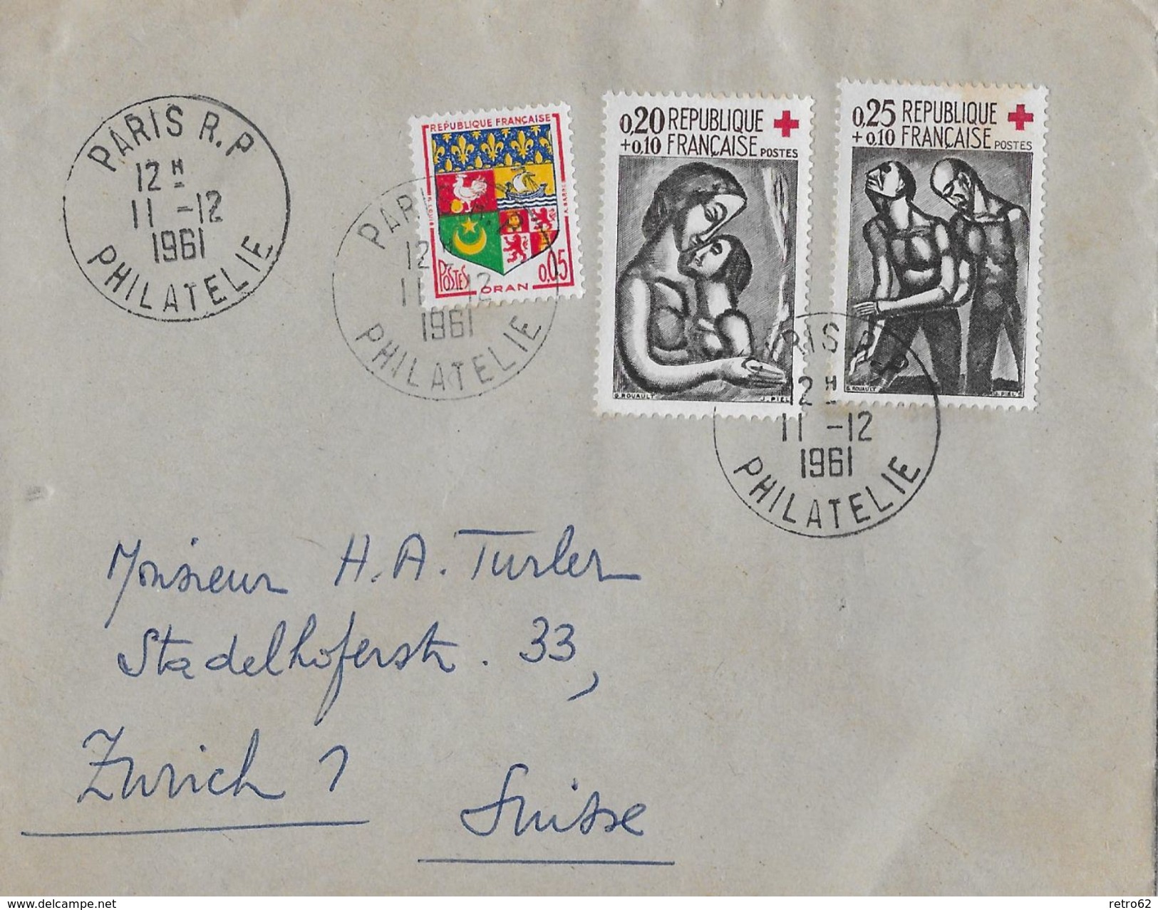 PARIS R.P PHILATELIE &rarr; Lettre De Paris ZURICH1 Suisse 1961 - Lettres & Documents