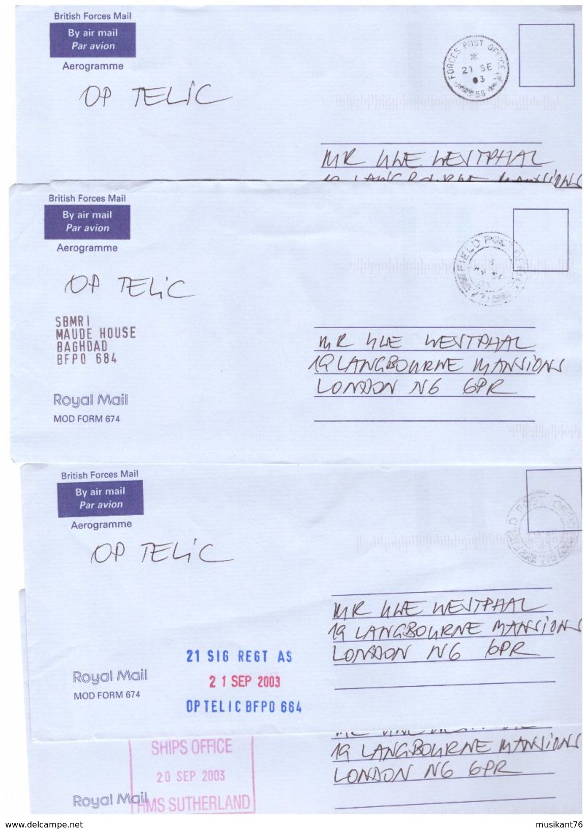 BRITISH FORCES MAIL IN IRAQ Operation Telic 4 Air Letters - Postmark Collection