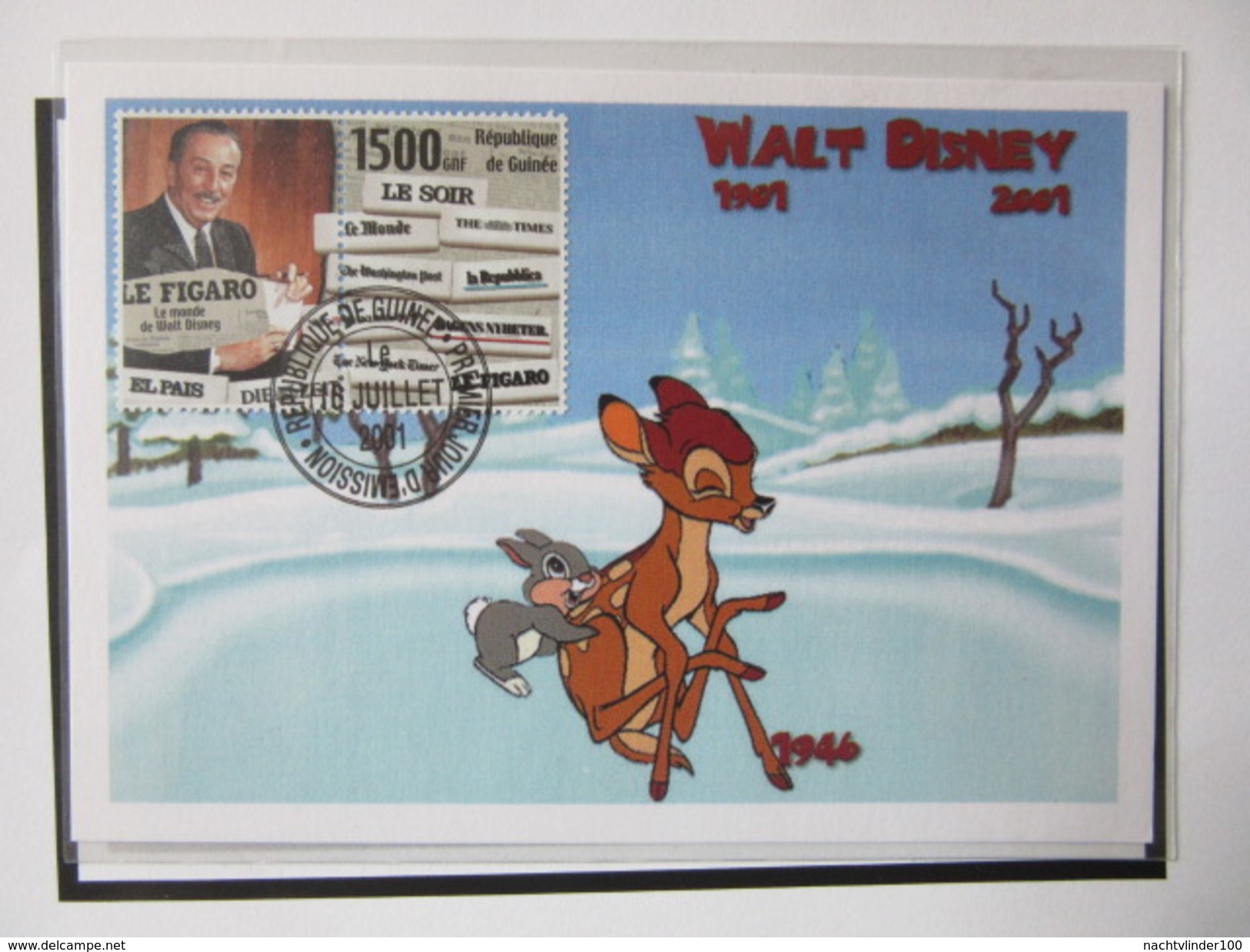 Ndx008c WALT DISNEY CLASSICS BAMBI DEER RABBIT NEWSPAPER SNOW WHITE MICKEY MINNIE GUINÉE 2001 MAXIMUM CARDS - Disney