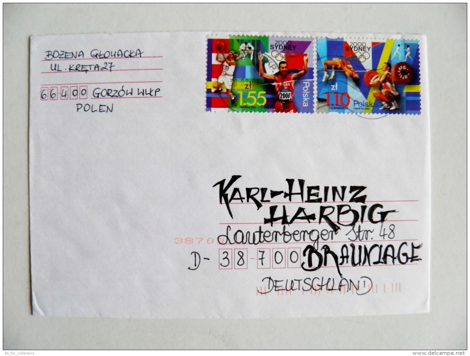 Cover From Poland Sport Olympic Games Sydney 2000 Weightlifting Fencing Wrestling Basketball - Lettres & Documents