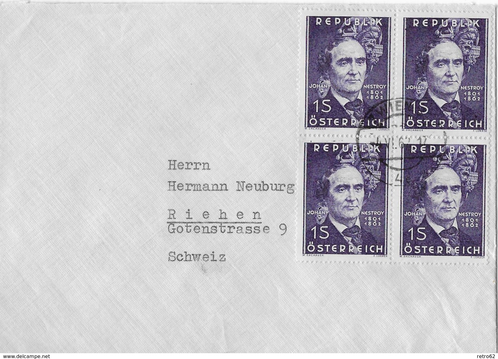 WIEN &rarr; Geschäfts-Umschlag Alfred Schwarz GV Grossspinnereien 1962 Nach Riehen - Lettres & Documents