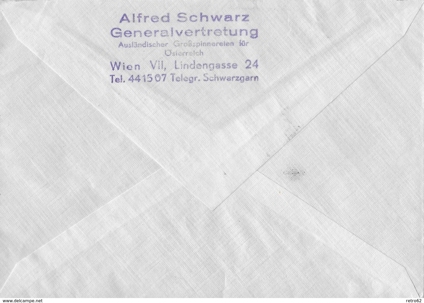 WIEN &rarr; Geschäfts-Umschlag Alfred Schwarz GV Grossspinnereien 1962 Nach Riehen - Lettres & Documents