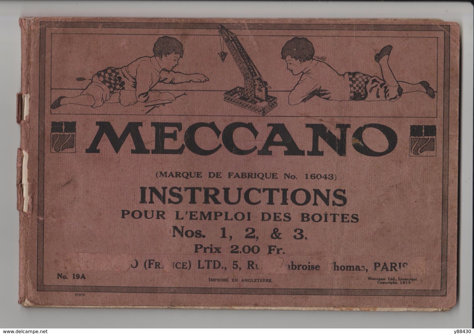 MECCANO - Très Ancien Livret D'Instructions Et De Montage - Année 1919 - Complet De 60 Pages - Voir Les 10 Scannes. - Meccano