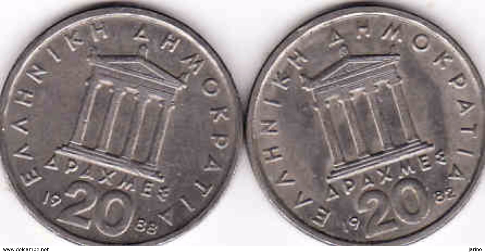 Greece, 2 X 20 Drachmes 1982, 1988 - Grecia