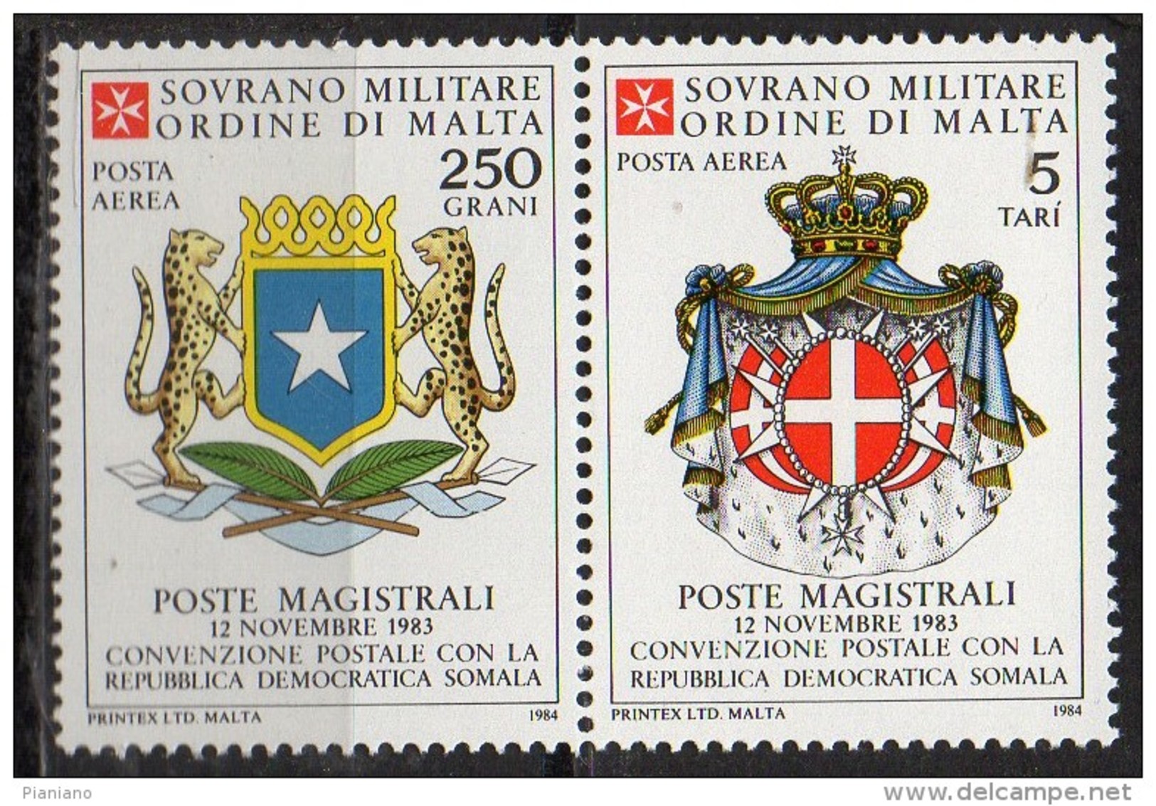 PIA - SMOM - 1984 : Convenzione Postale Con La Repubblica Democratica Somala   - (SAS  A5-6) - Malte (Ordre De)