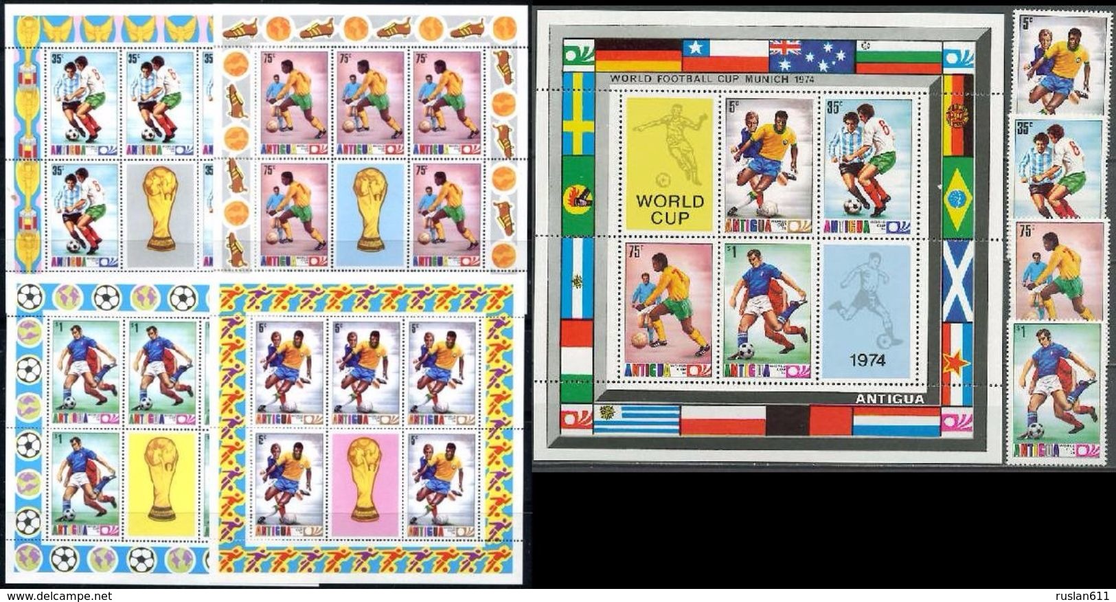 Soccer Football  Antigua #334/7 + KB 334/7 + Bl 15 1974 World Cup Germany MNH ** - 1974 – Germania Ovest