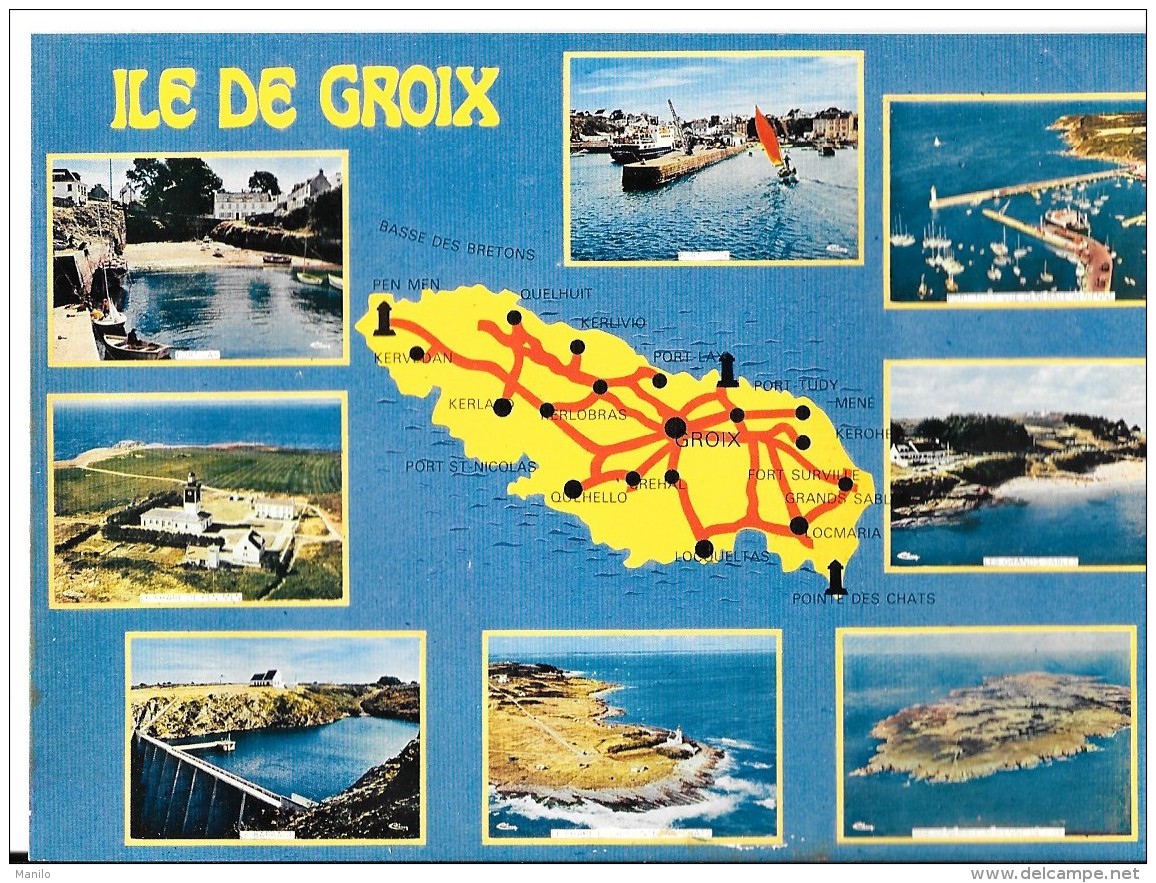 56 - ILE  De GROIX - Carte Multivues - Carte Géographique - Route Soulignées Rouge - YCA Belles éditions QUIMPER  3601 - Groix