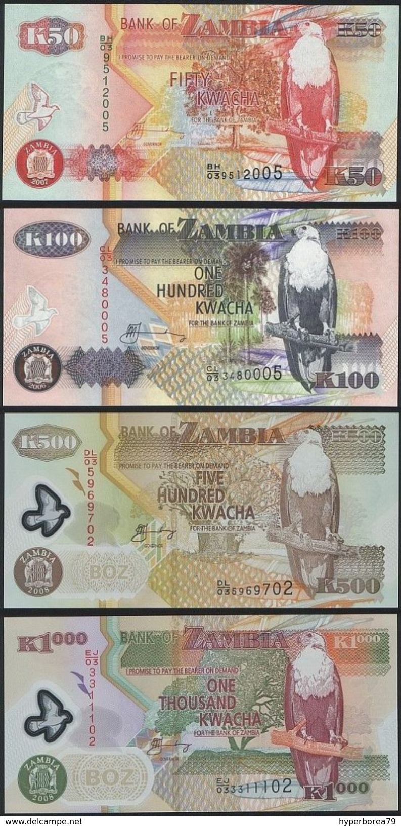 Zambia SET - 50 100 500 1000 1.000 Kwacha 2006 2009 - UNC - Zambia