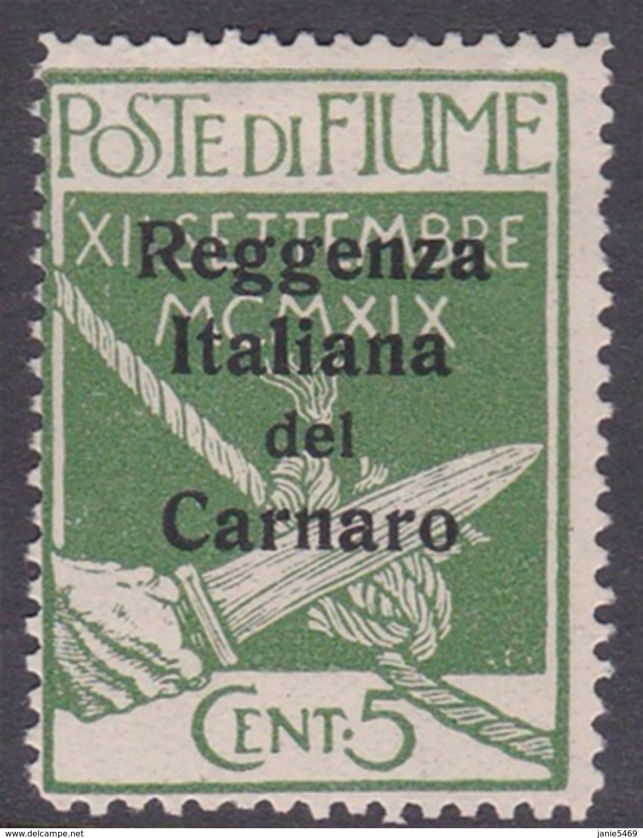 Fiume S 133 1920 Definitives 5c Green, Mint Hinged - Fiume