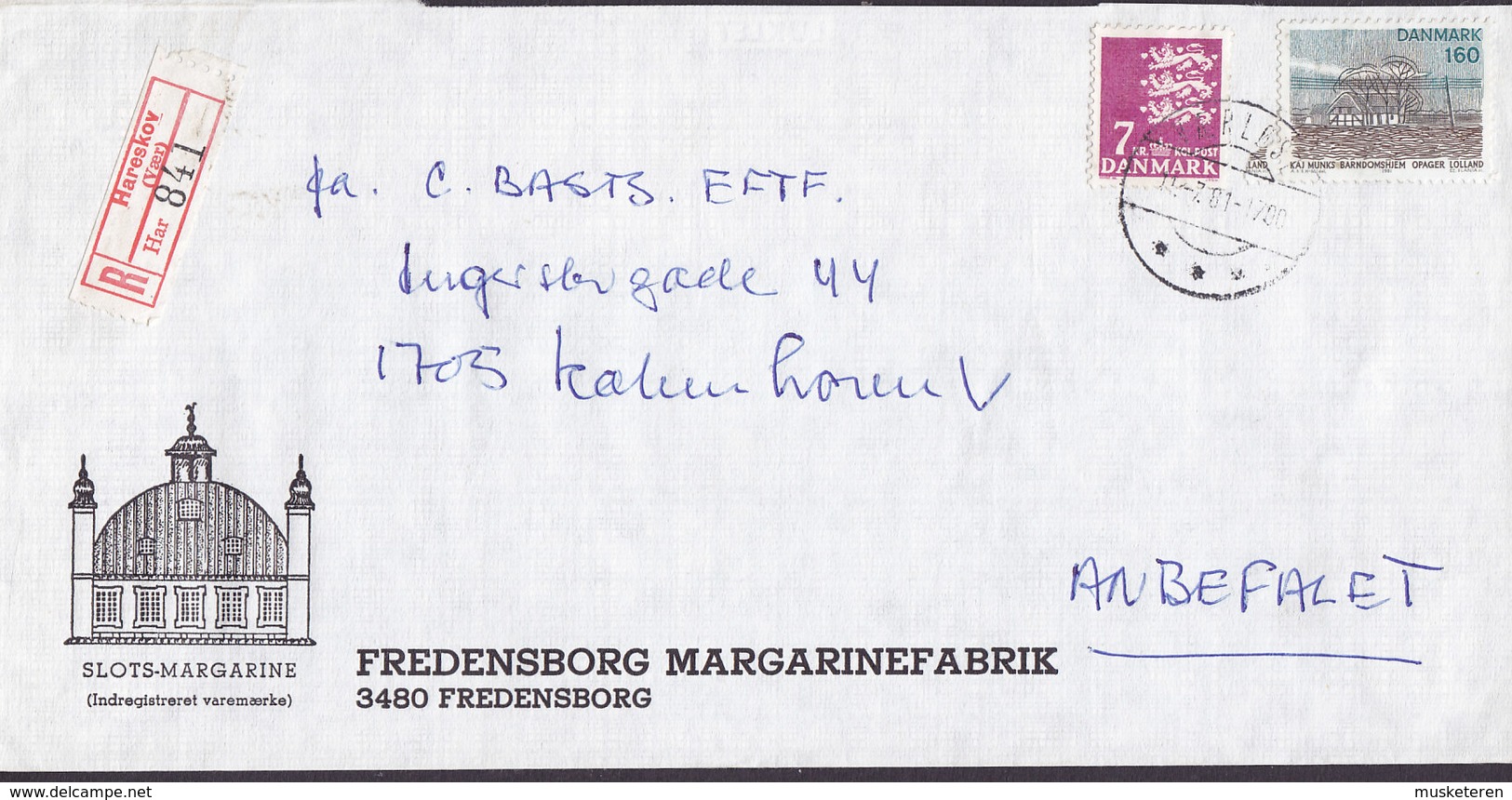 Denmark FREDENSBORG MARGARINEFABRIK Registered Recommandé Einschreiben HARESKOV Værløse Label 1981 Cover Brief Cz Slania - Briefe U. Dokumente