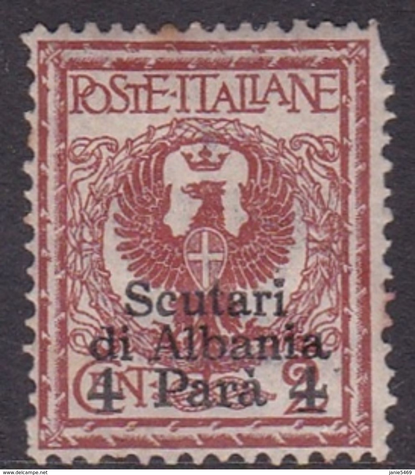 Italian Post Offices In The Levant, Scutari S 9 1915 4 Para On 2 Red Red Brown, Mint Hinged - Emissioni Generali