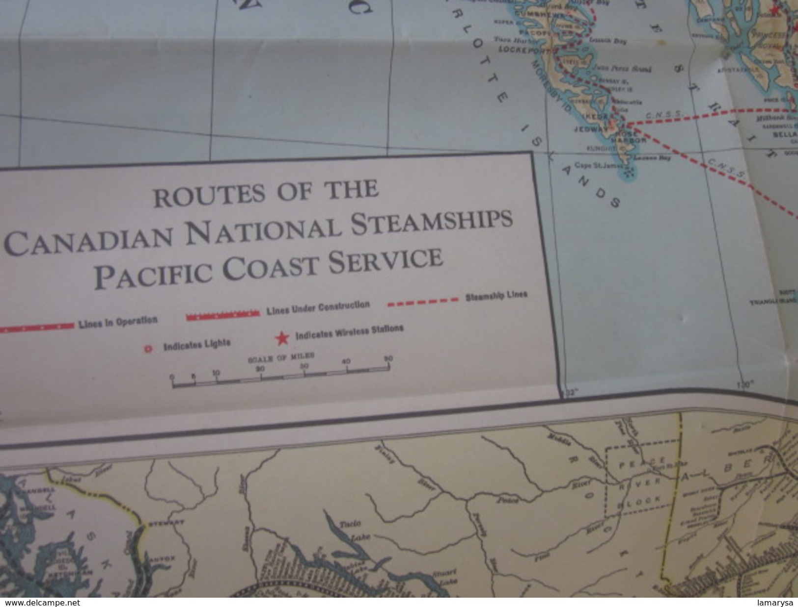 1927 MAP of Canadian N RAILWAY Rockies & Triangle Tour of British Columbia Alaska-Yukon Carte Plan Réseaux-Schéma ligne