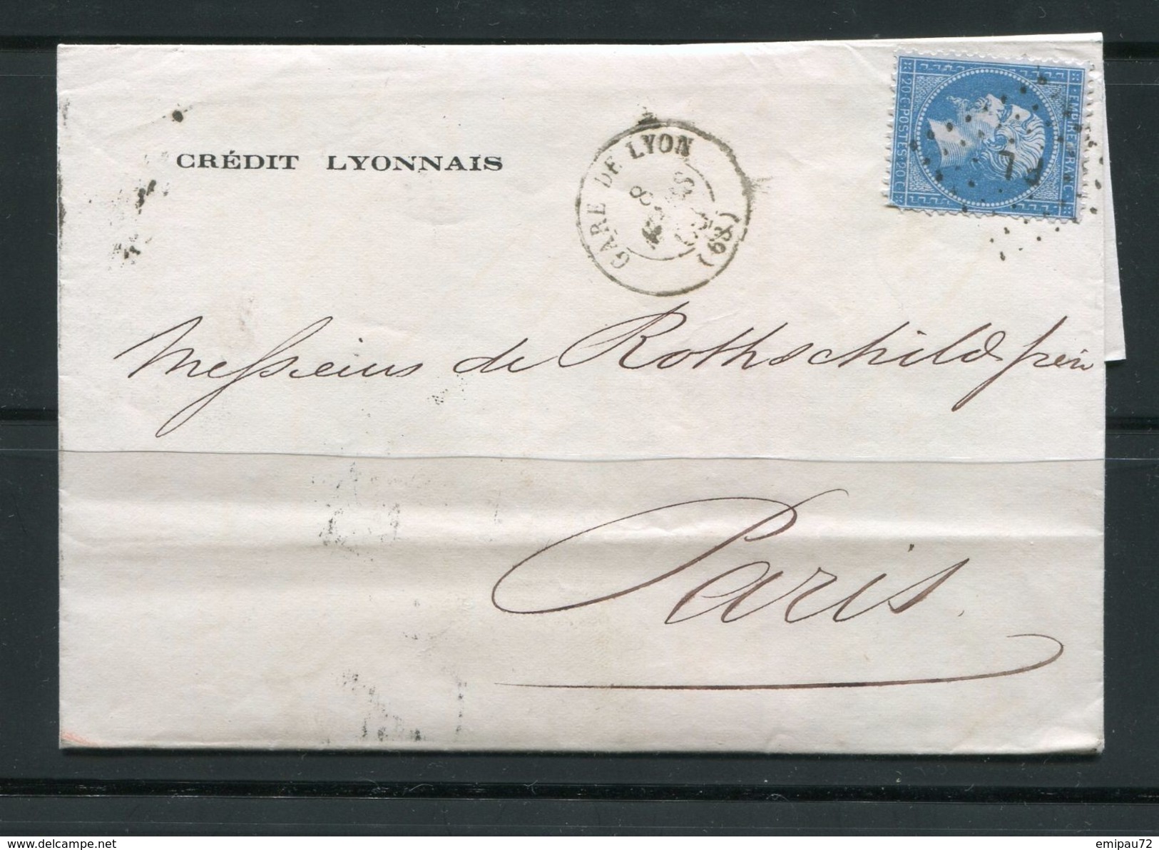 FRANCE- Lettre Du 8  Mars 1866 De GARE DE LYON (68) Pour PARIS (60)- Y&T N°22 - Ambulant PL (DE ROTHSCHILD FRERES) - 1849-1876: Klassik