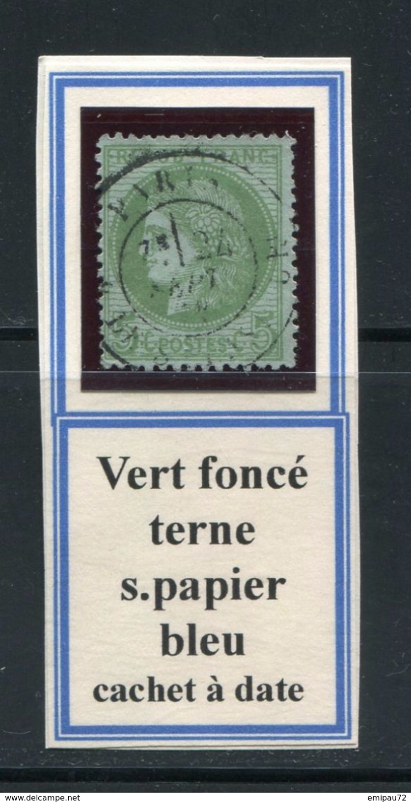 FRANCE- Y&T N°53- Vert Foncé Terne Sur Papier Bleu- Cachet à Date - 1871-1875 Ceres