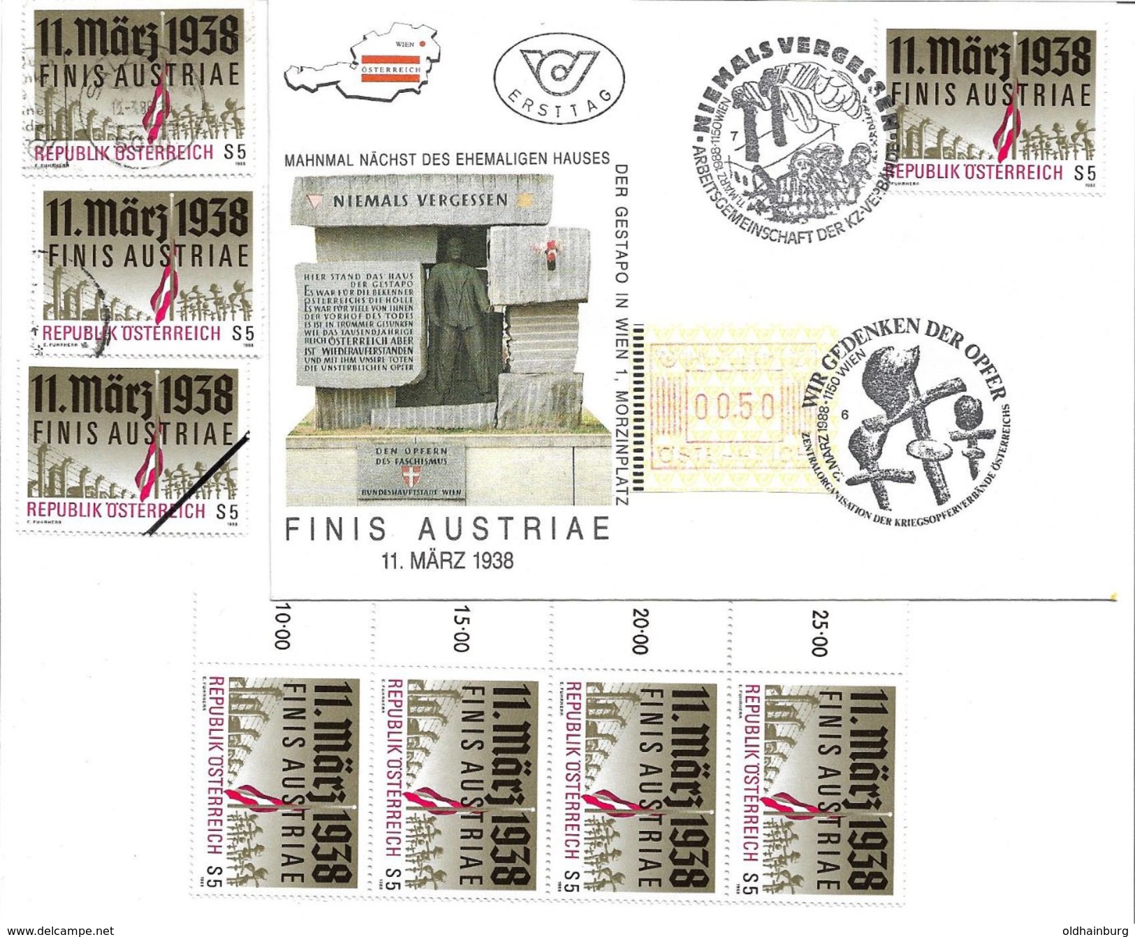 1500i: Österreich 1988, Besetzung 1938, FDC Und Gesamt 6mal **/o, Plus Mustermarke - 2. Weltkrieg