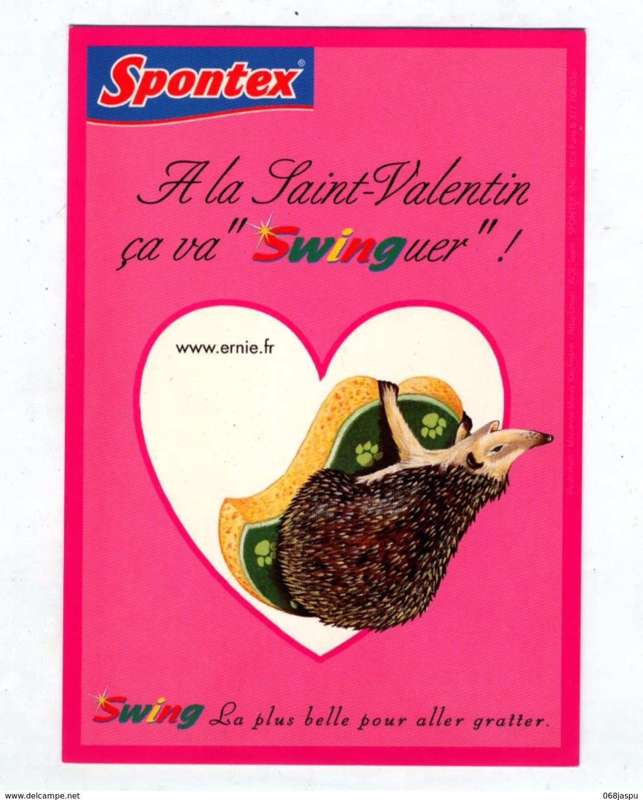 Carte Herisson Publicite Spontex  Saint Valentin - Autres & Non Classés