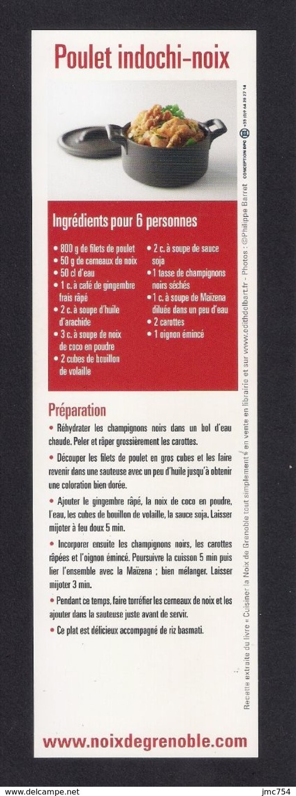 Marque Page.  Recette.  Poulet Indochi-noix.  La Noix De Grenoble. - Lesezeichen