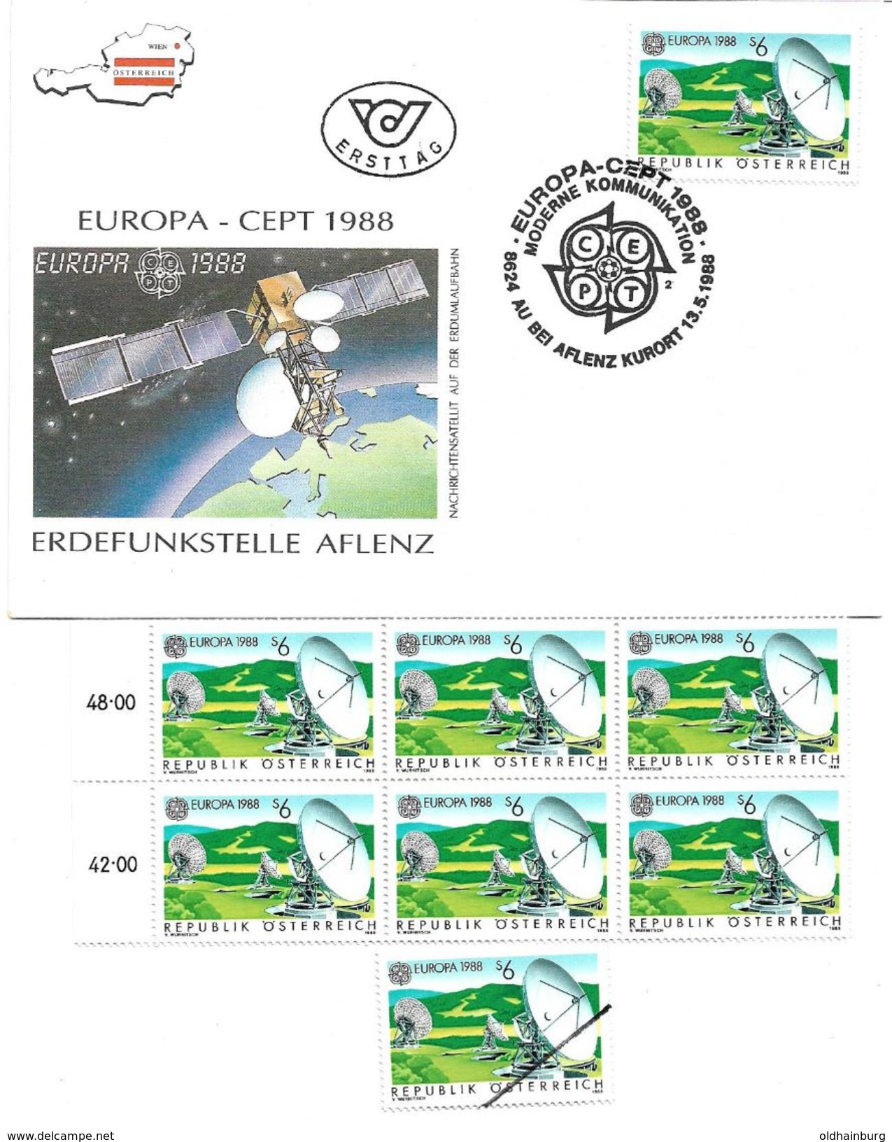 1500s: Österreich 1988, Erdefunkstelle Aflenz, FDC Und Gesamt 6mal **, Plus Mustermarke - 1988