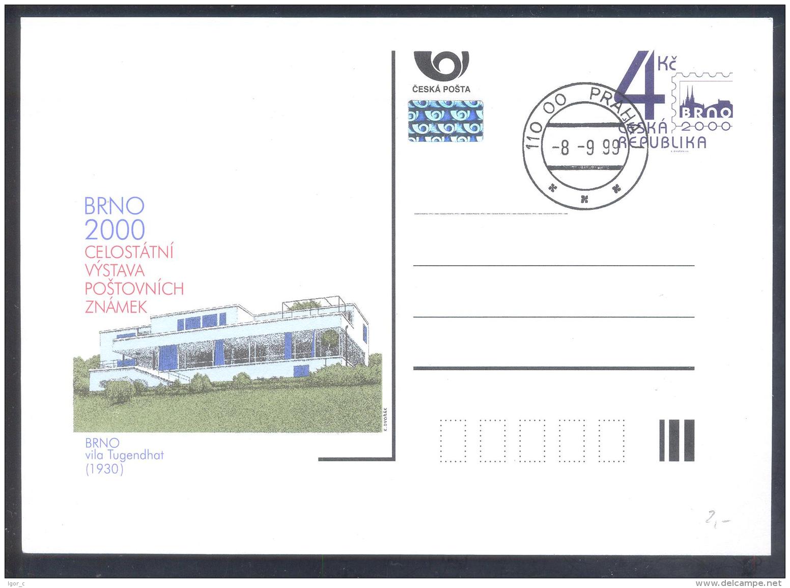 Czech Republic 1999 Postal Stationery Card: Brno Villa Tugendhat; Stamp Exhibition - Other & Unclassified