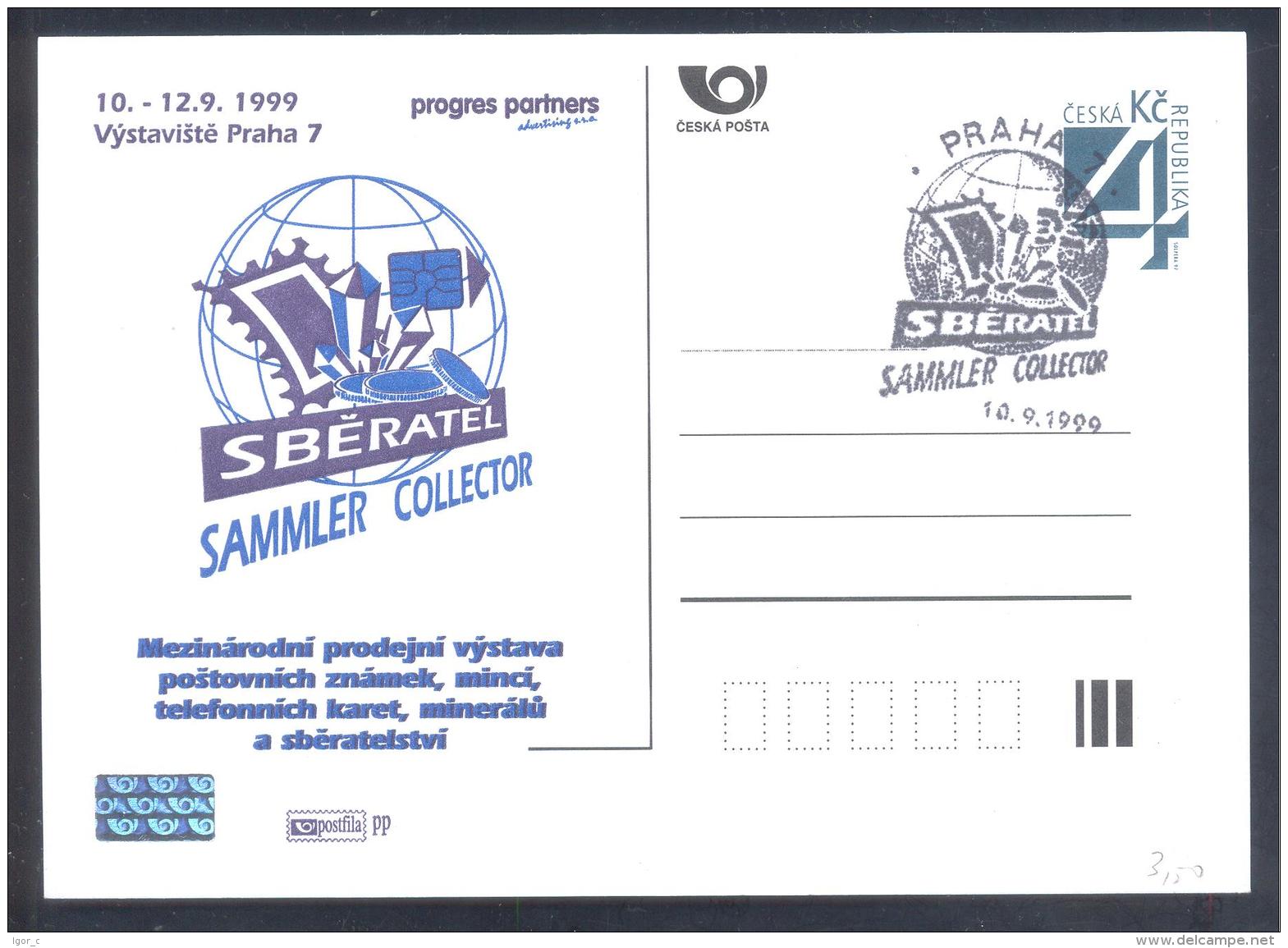 Czech Republic 1999 Postal Stationery Card: Minerals Geology; International Collecting Fair Prague Stamps Telephone Card - Mineralien