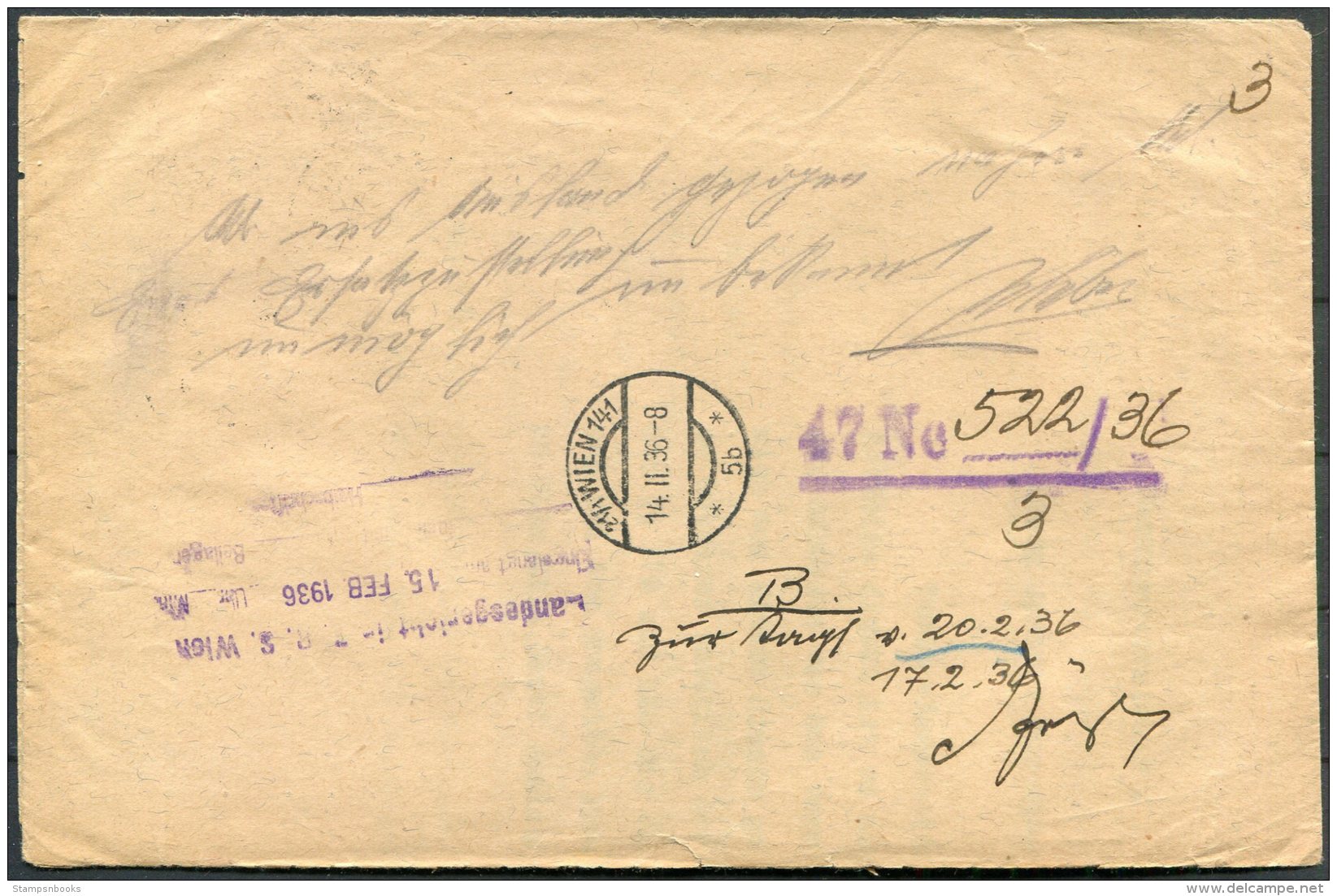 1936 Austria Wien Landesgericht Z.R.S. Retour Postage Due - Briefe U. Dokumente
