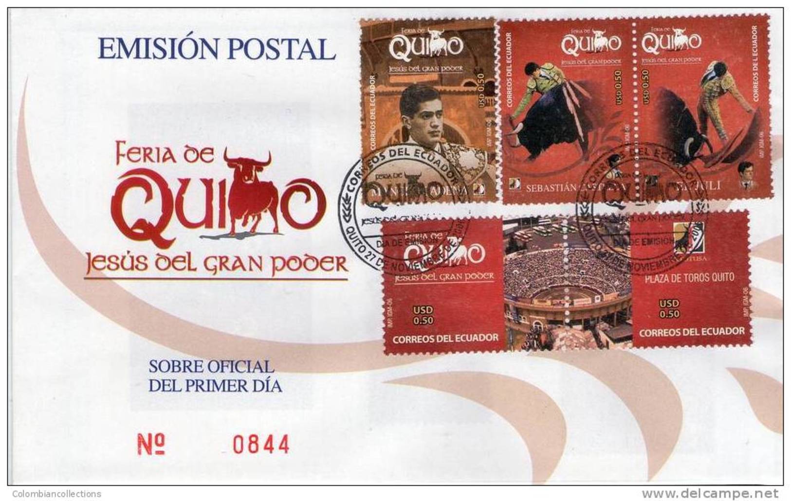 Lote EC40, Ecuador, 2006,  SPD-FDC, Corrida De Toros, Bullfight, El Juli, Sebastian Castilla, Manolo Cadena - Equateur