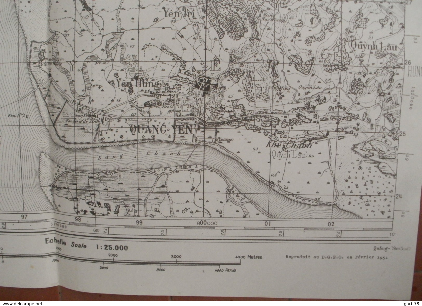 Carte Du TONKIN - QUANG-YEN  INDOCHINE   1/25.000 Numérotée 25 W / Edition 1935 / Reproduit En 1951 - Topographical Maps
