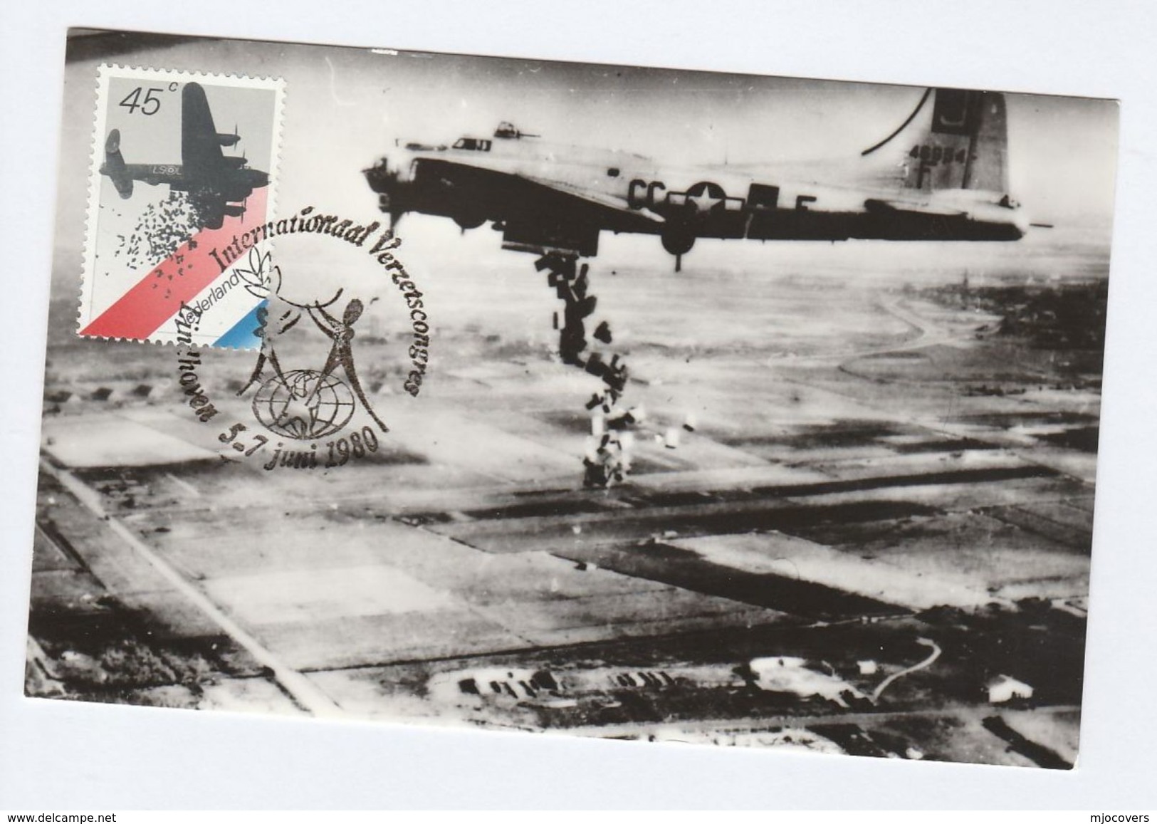 1980 WWII Resistance EVENT COVER (photo Postcard WWII LIBERATION BOEING B17 Food Drop) Stamps NETHERLANDS Aviation - WW2