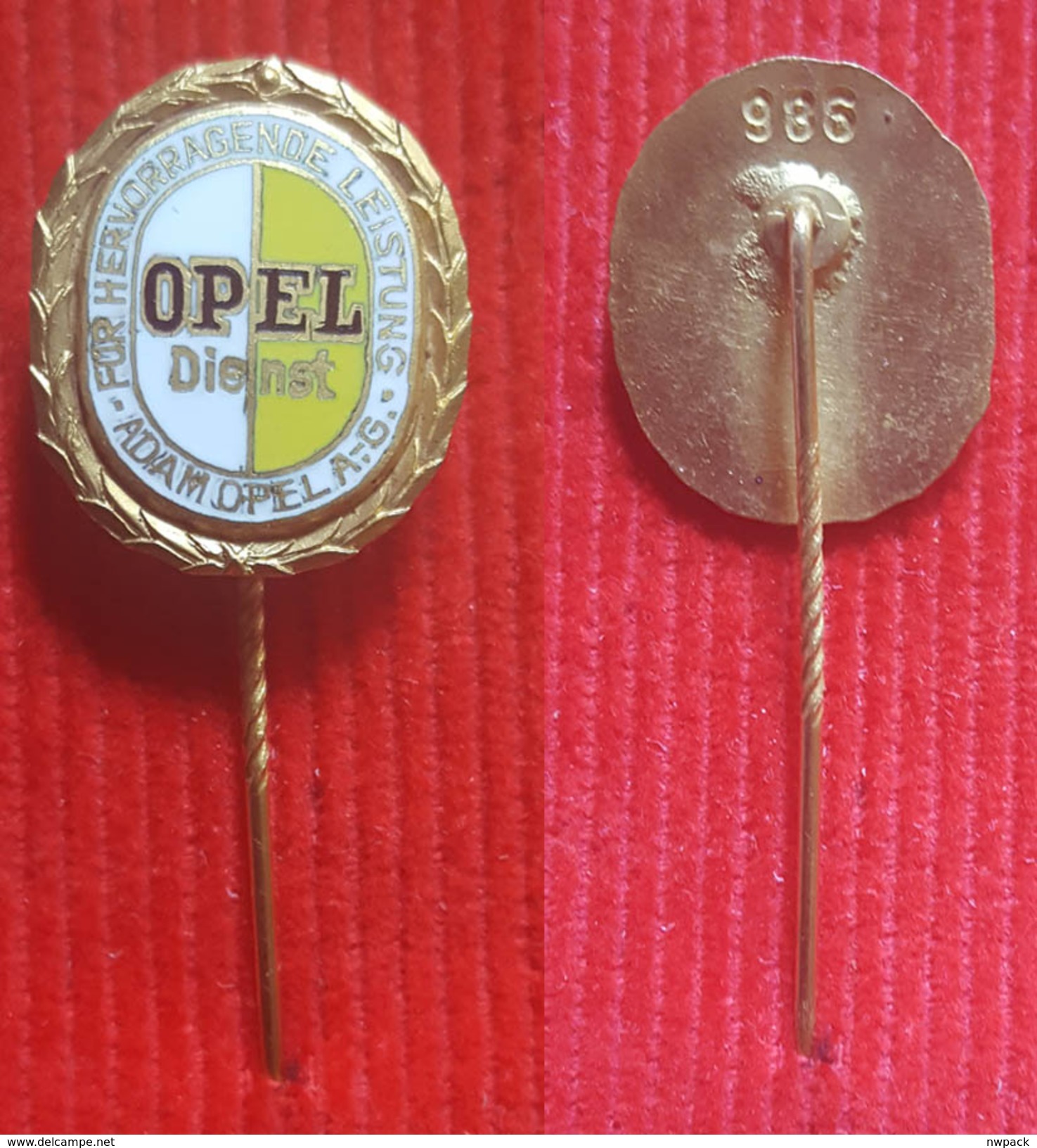 Car / Auto - OPEL Dienst - FOR HERVORRAGENDE LEISTUNG, ADAM OPEL, No. 986 - Badge / Pin  -  Abzeichen - Opel