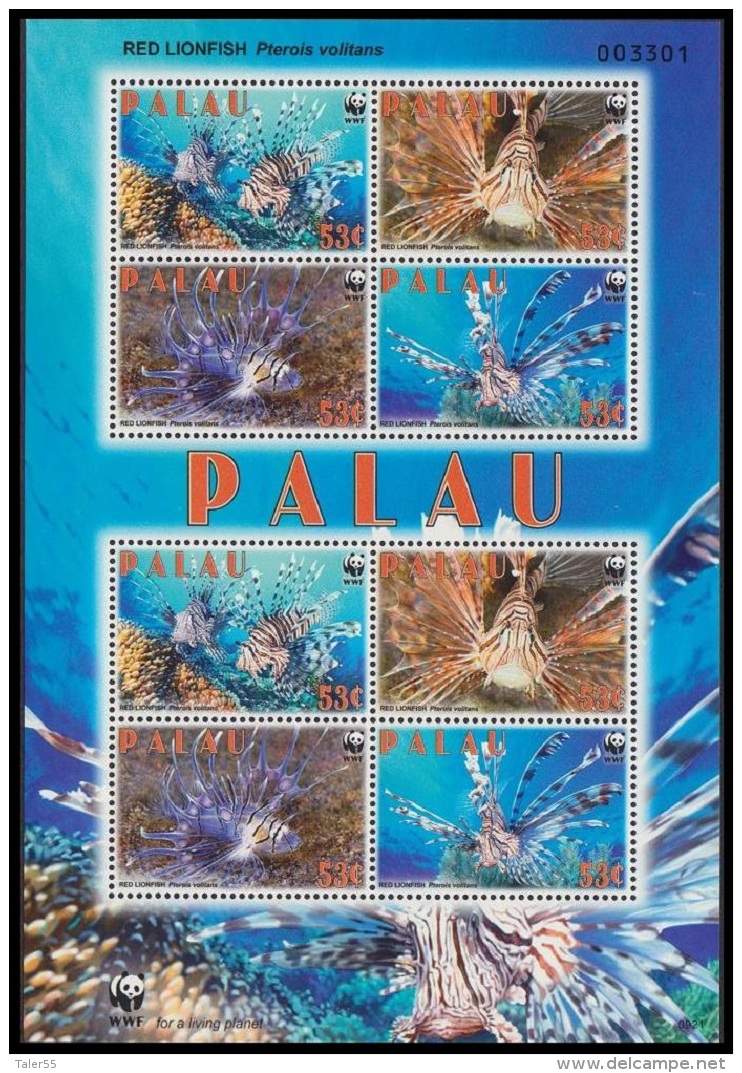 Palau WWF Red Lionfish Sheetlet Of 2 Sets / 8 Stamps SC#992 MI#2902-2905 SALE AT FACE VALUE - Palau