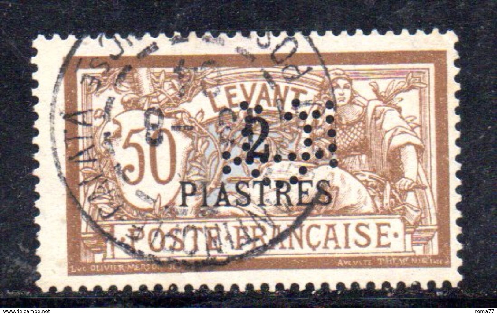 T634 - FRANCIA LEVANTE 1902 , Yvert  N. 20  Usato . PERFIN PERFINS - Used Stamps