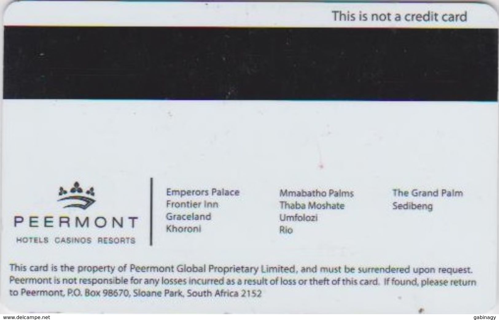 CASINO CARD - 270 - SOUTH AFRICA - EMPERORS PALACE PEERMONT - Casino Cards