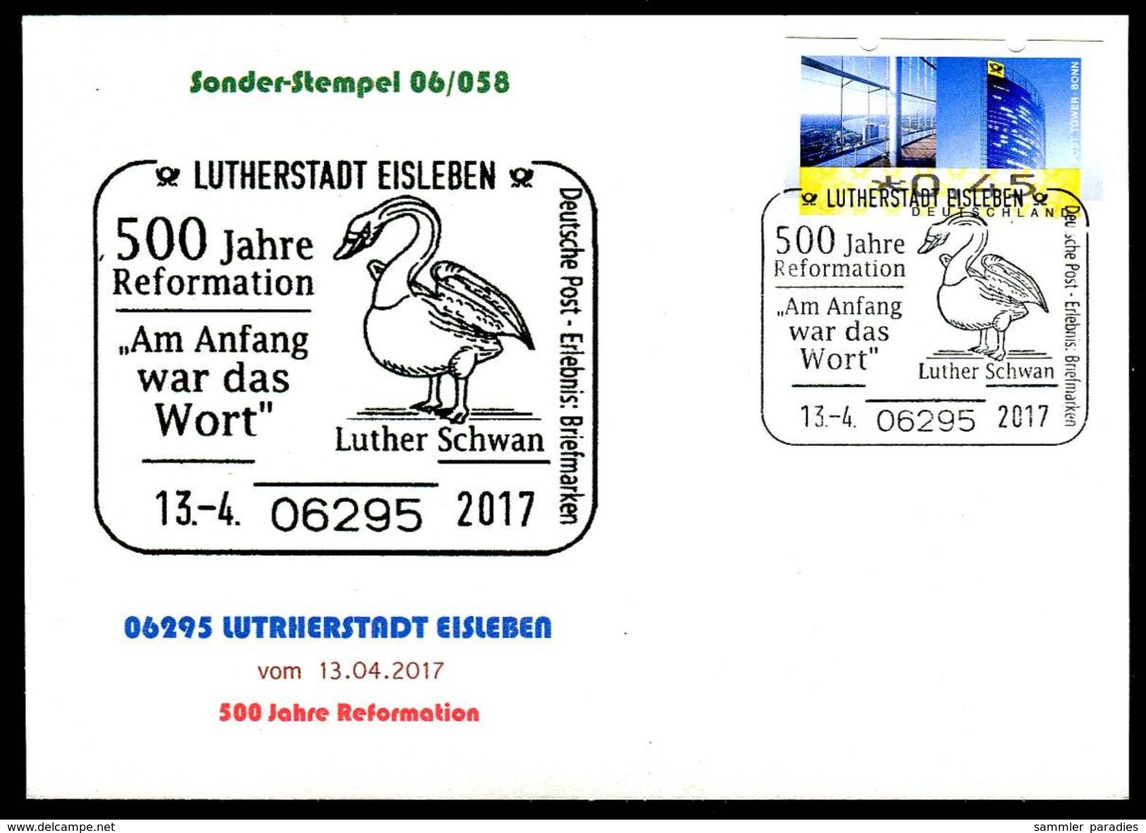 82729) BRD - Karte - SoST 06295 LUTHERSTADT EISLEBEN Vom 13.04.2017 - 500 Jahre Reformation - Maschinenstempel (EMA)