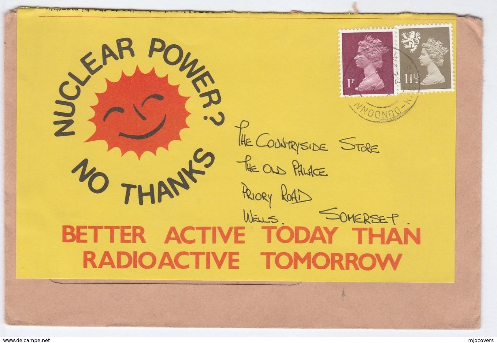 1982 Dundonnell NUCLEAR POWER NO THANKS COVER Re-use Label BETTER ACTIVE TODAY THAN RADIOACTIVE Atomic Energy Gb Stamps - Atom