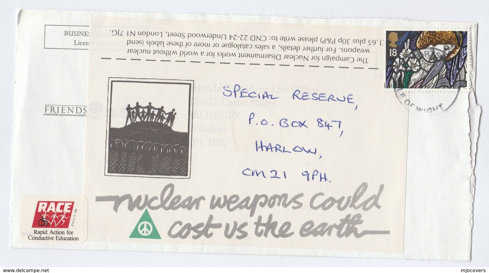 1982 Isle Of Wight NUCLEAR WEAPONS COULD COST US THE EARTH COVER Re-use Label Atomic Energy Gb Stamps - Atoom