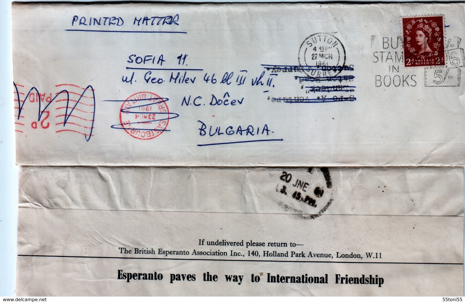 Great Britain/ England  Traveled To Bulgaria (1961) Printed Matter With Esperanto - Esperánto