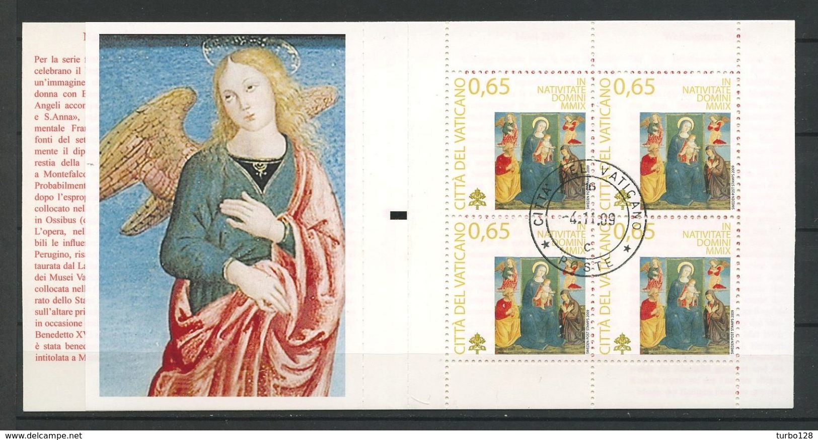 VATICAN 2009 Carnet N° C1513-1 Oblitéré Used Superbe Cote 8 &euro; Noël Christmas Vierge Enfant Ange Peinture Melanzio - Usados