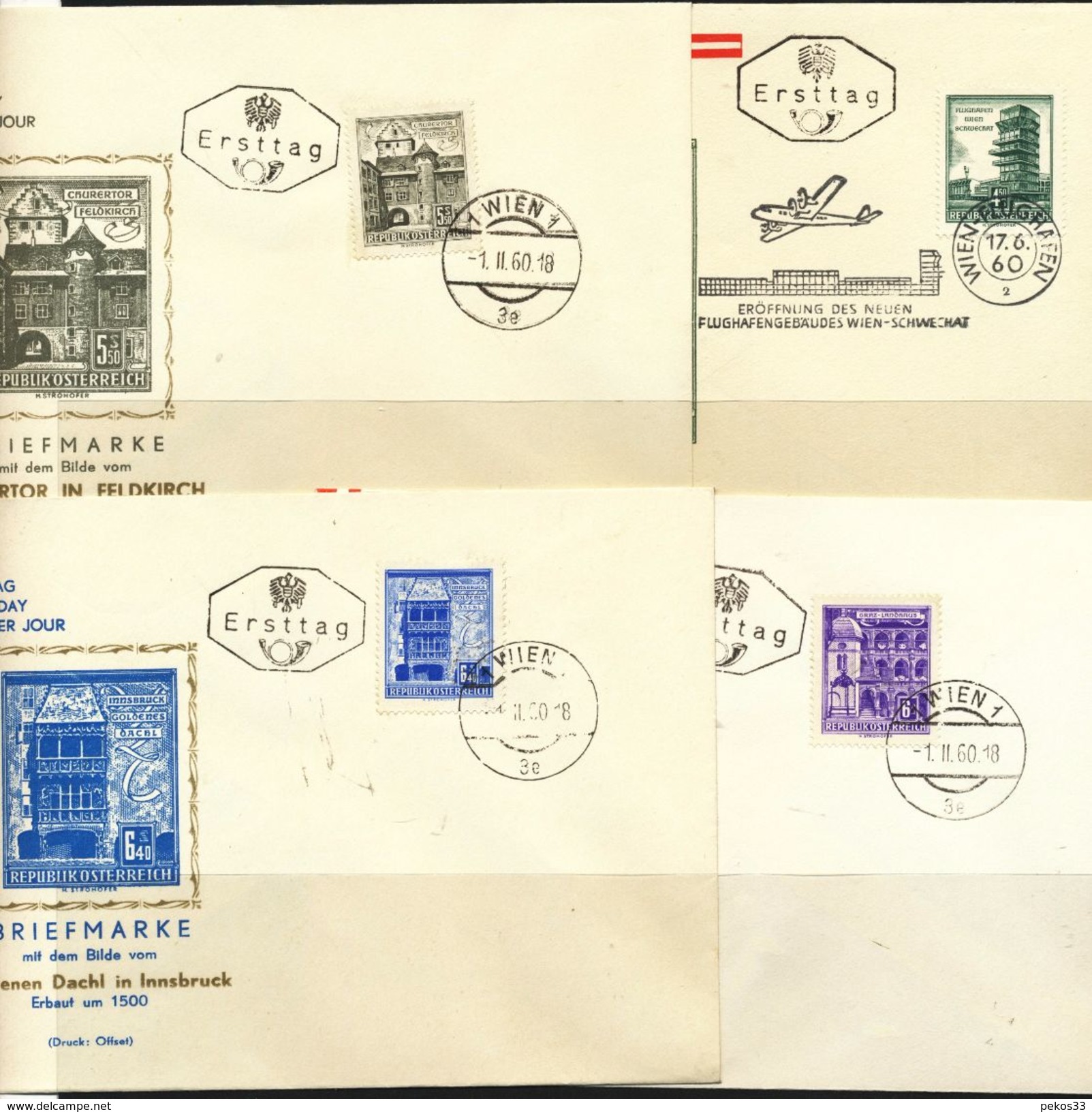 Österreich-   Mi Nr.  1044 - 1055   FDC  1958 - 1960 ,  Freimarken: Bauwerke  2 Werte Fehlen  1044+1049 - FDC