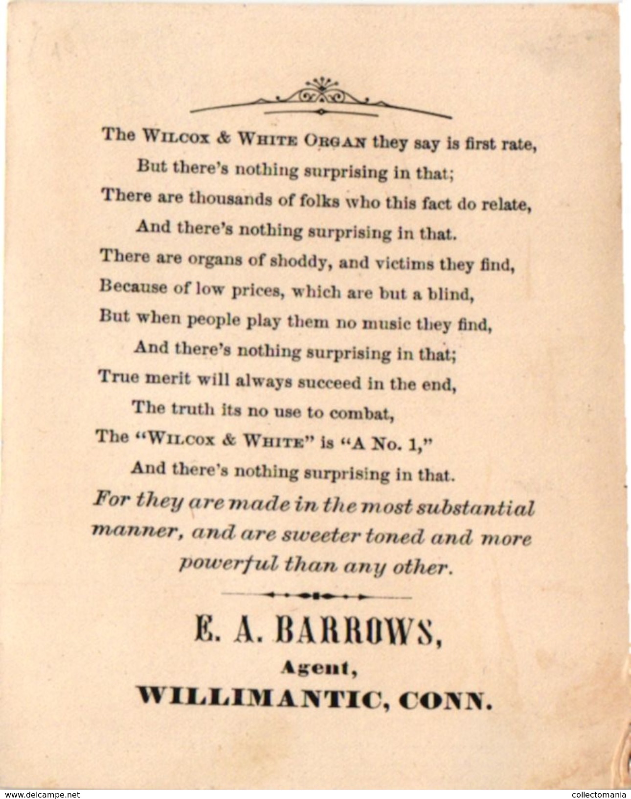 5 Trade Cards c1890 Music advertising Wilcox & White Organs Philadelphia Behr Bro's Pianos Lithography Turkey USA