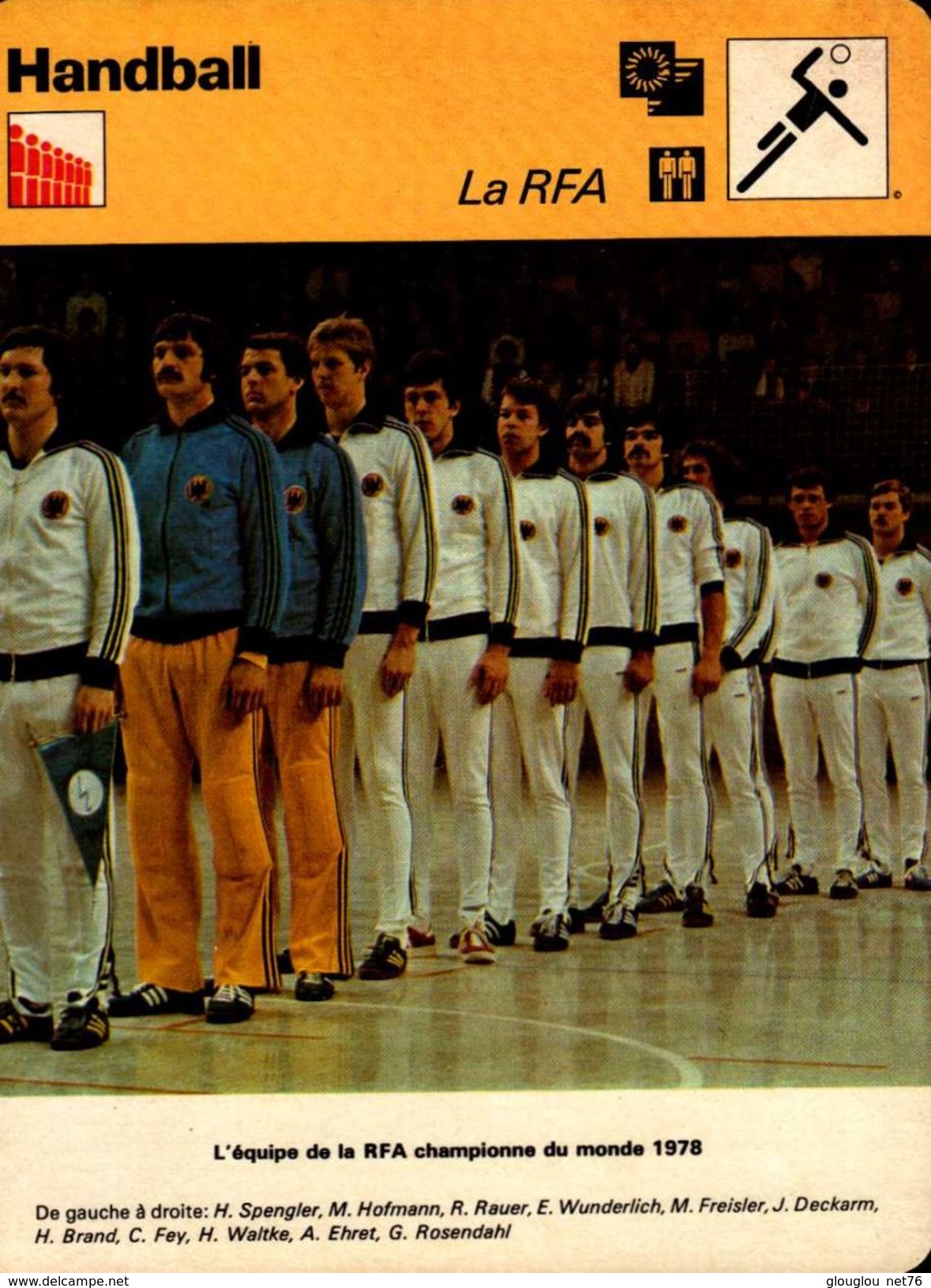 LA RFA..l'equipe De La RFA Championne Du Monde 1978...VOIR DOS....FICHE 16/12 CM - Pallamano