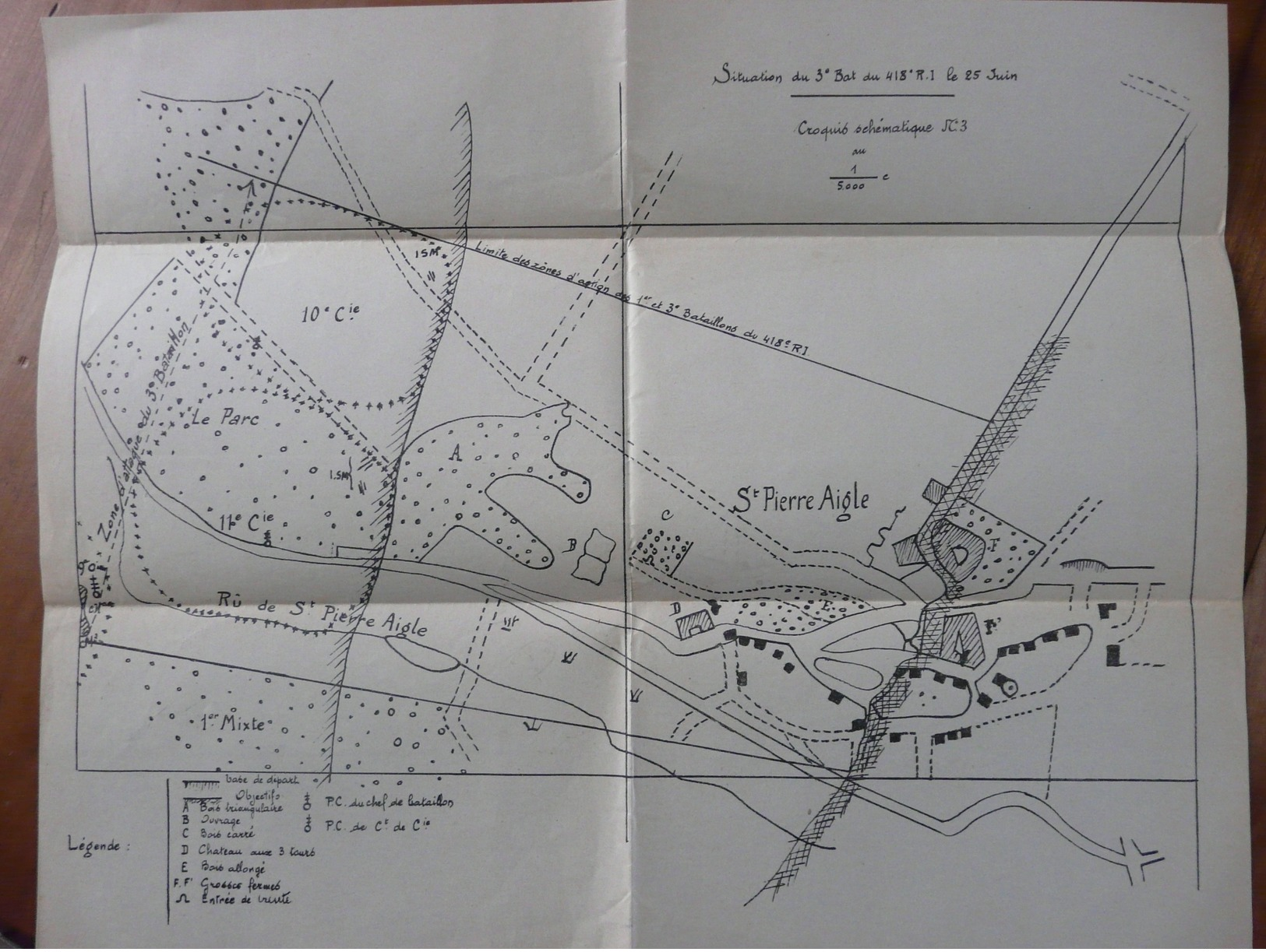 Lot5 - WW1 Guerre 14-18 - Croquis Carte Plan D'époque Situation Du 3e Bataillon Du 418e R.I Le 25 Juin St Pierre Aigle - Documents Historiques