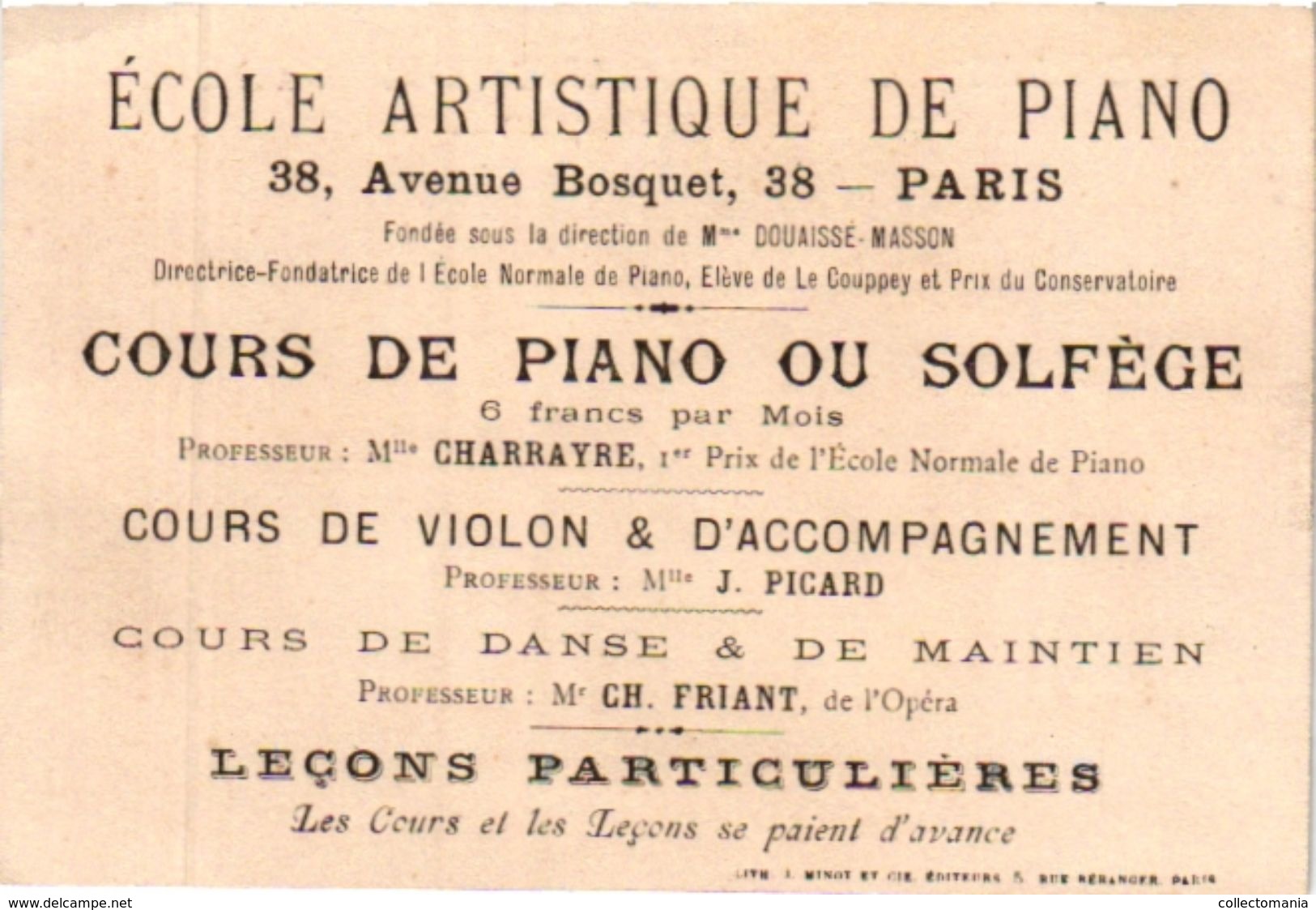 9 Trade Cards Music  PIANO  c1890  au Ouistiti Paris   Cours de Piano & Solfège Paris  Organ   Lithography